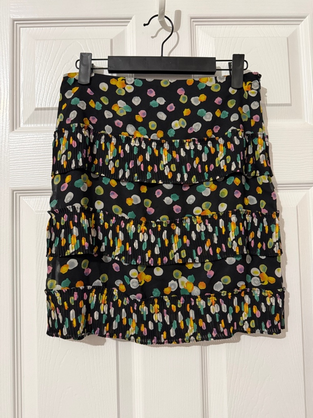 Esley Black Mini Skirt with Multicolor Dot Print